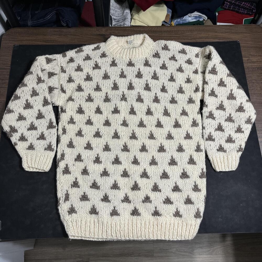 Yak Mohair Nepal Wool Sweater Men 60s Newari Fuzzy Cowichan Chunky Knit Pullover